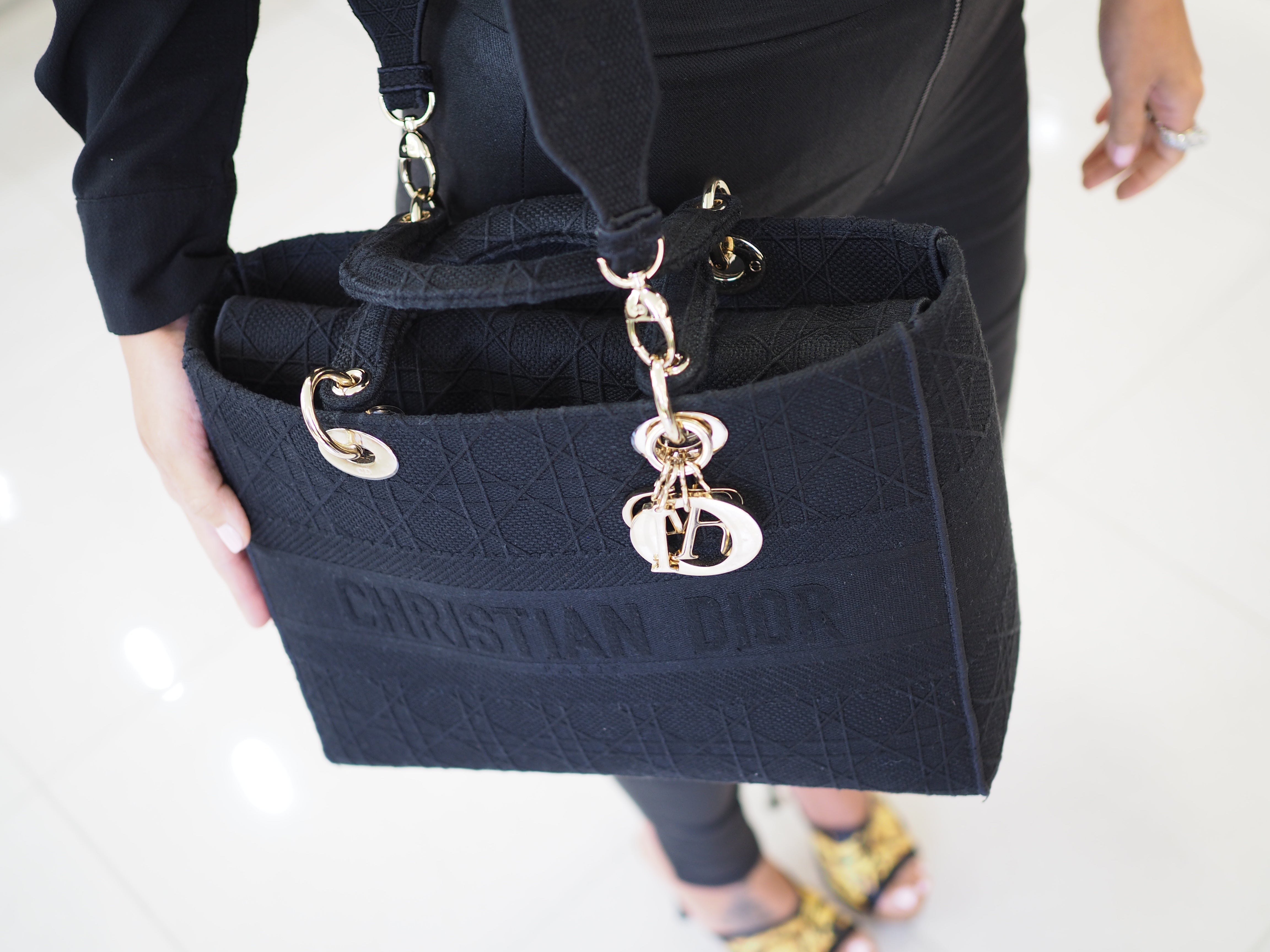 Pre-Owned Christian Dior Medium D-Lite Cannage Embroidered Canvas