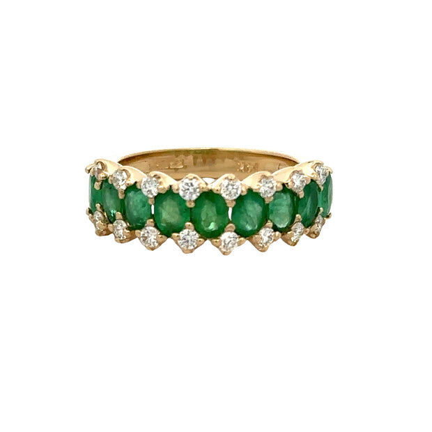 Emerald and Diamond Band Style Ring in Yellow Gold