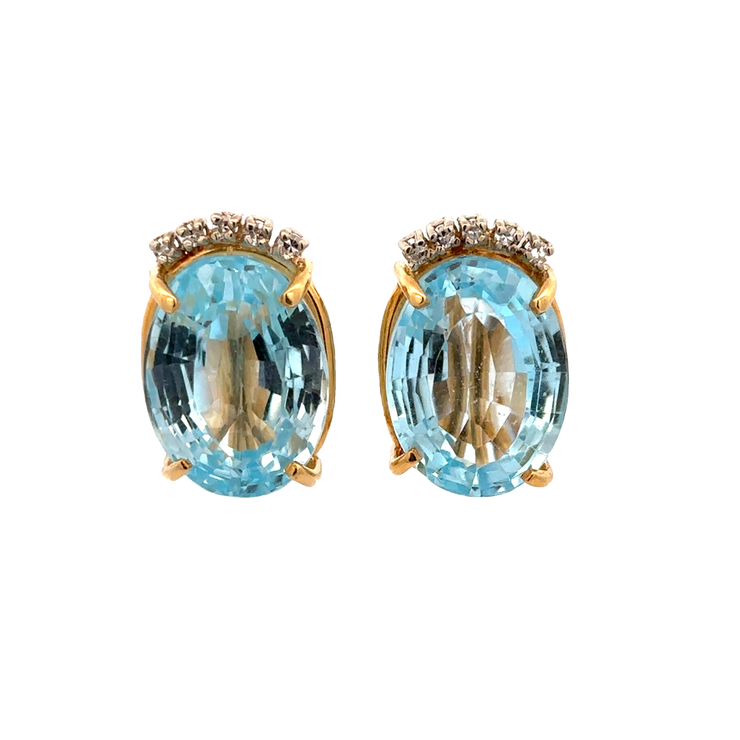 Statement Blue Topaz and Diamond Earrings in 18k Yellow Gold