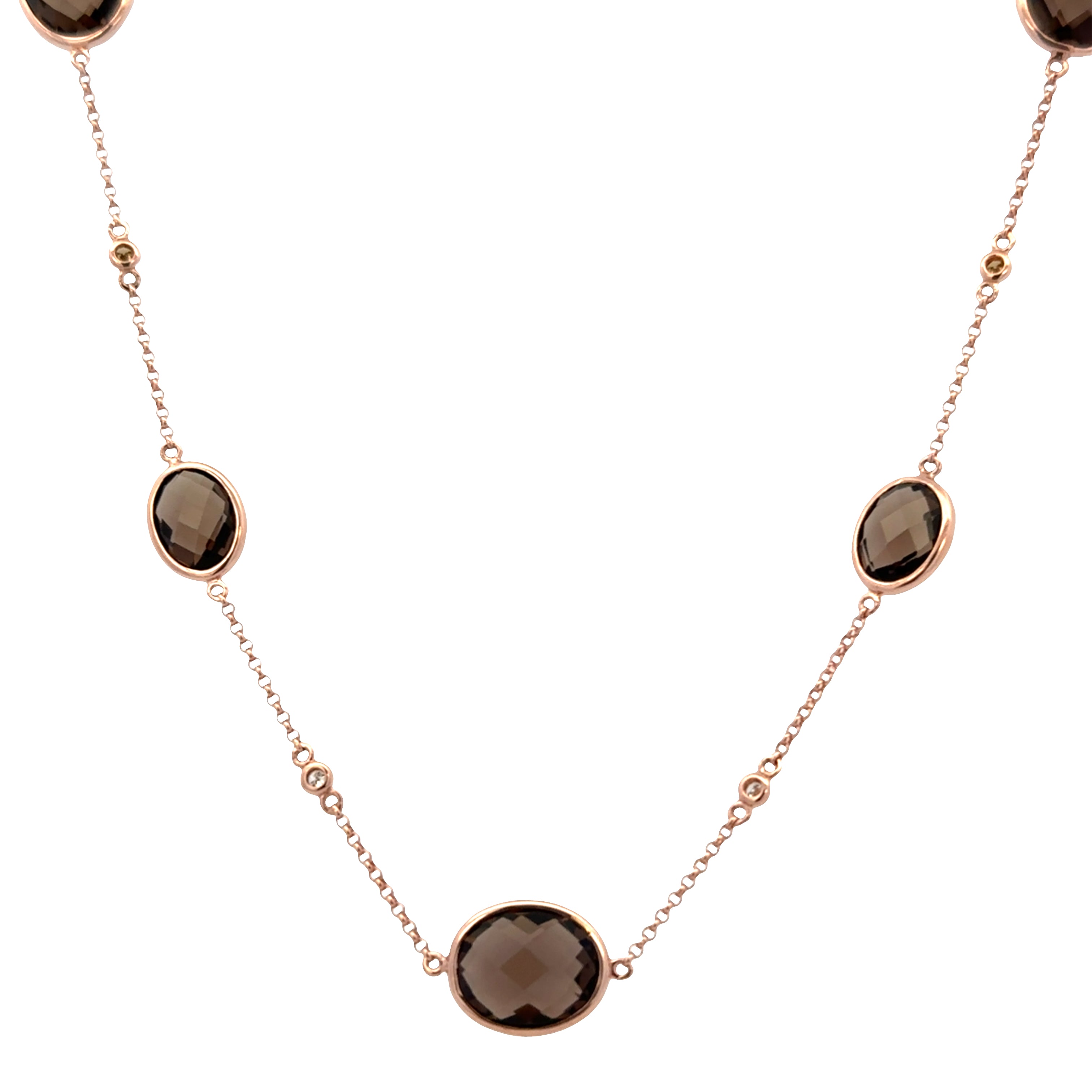 14k Rose Gold Smoky Quartz & Diamond Station Necklace – 20"