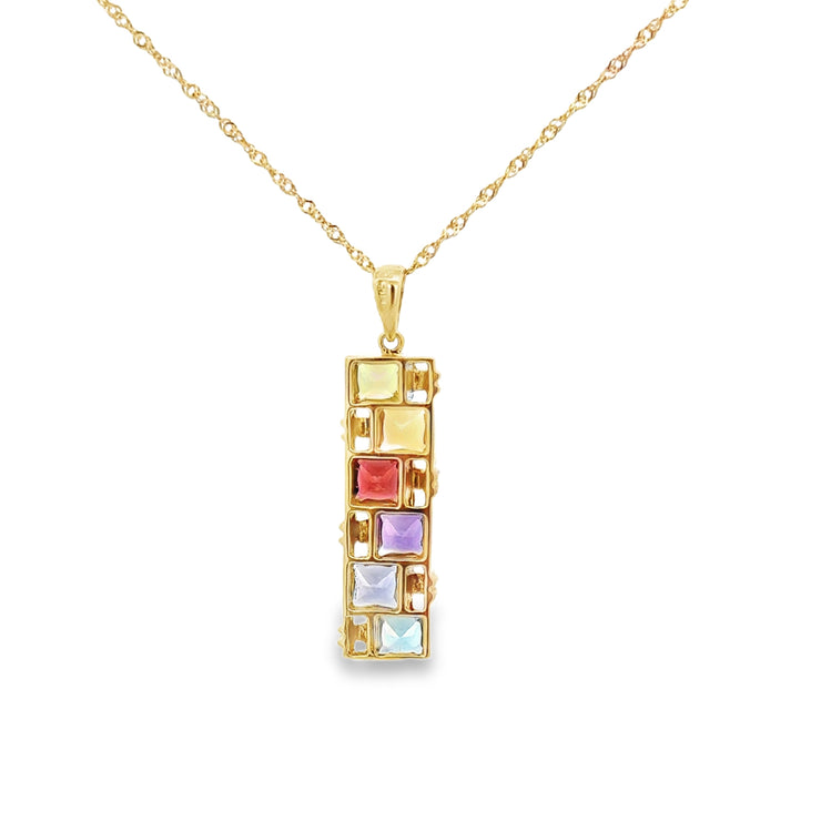 Rectangular Multigem Pendant in Yellow Gold