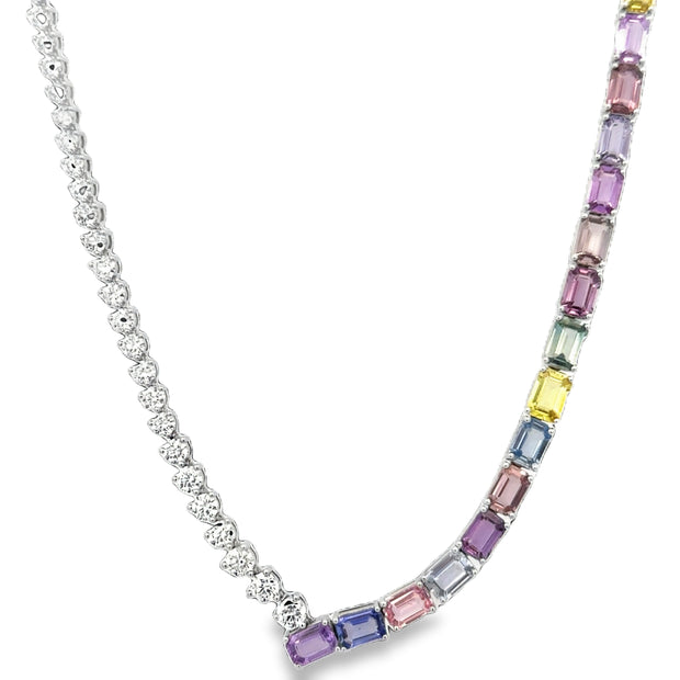 Multicolored Sapphire and Diamond Necklace in 18k White Gold