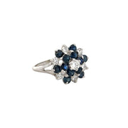 Sapphire and Diamond Cluster Ring in White Gold