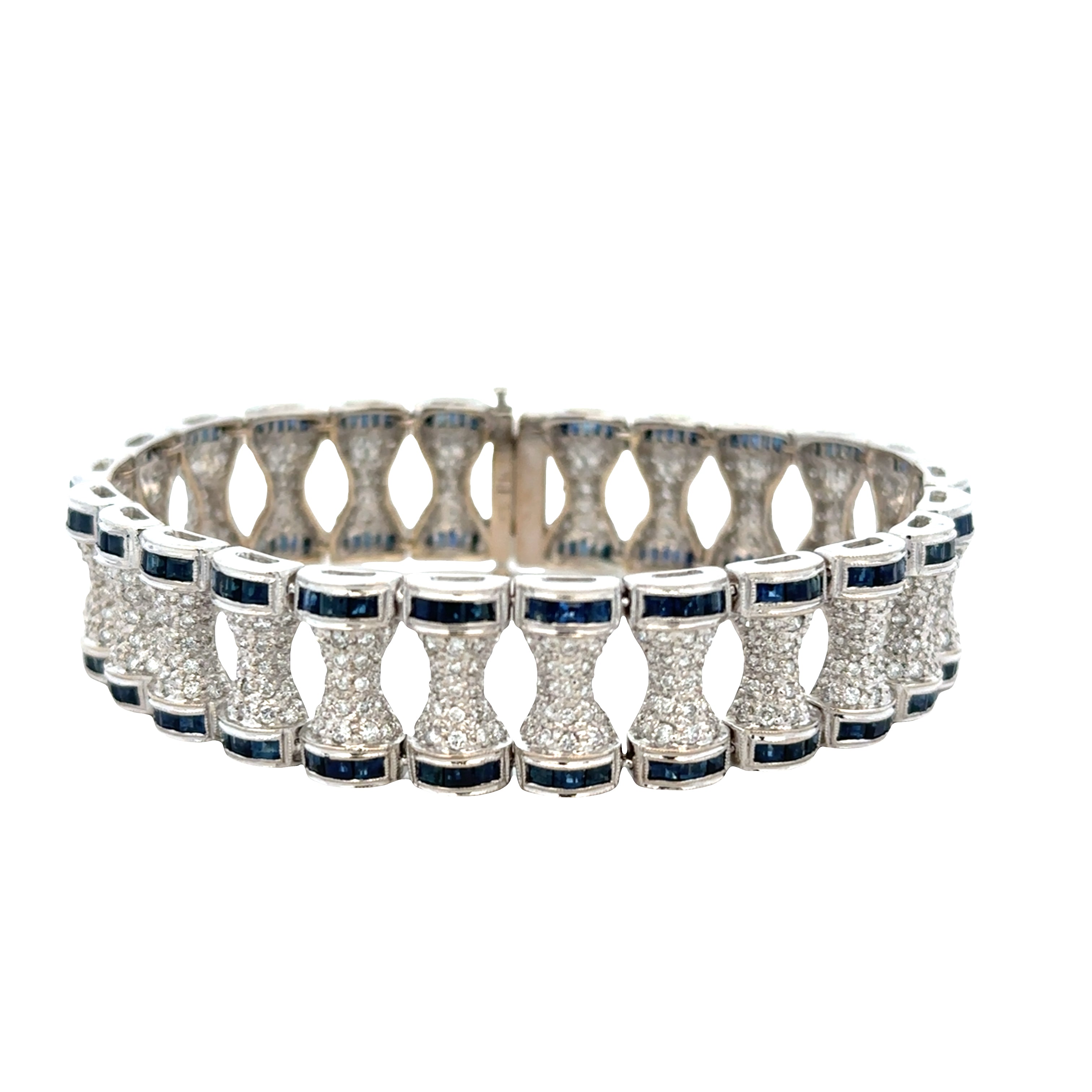 Antique Art Deco 18k White Gold Diamond and Sapphire Bracelet — Circa 1920s