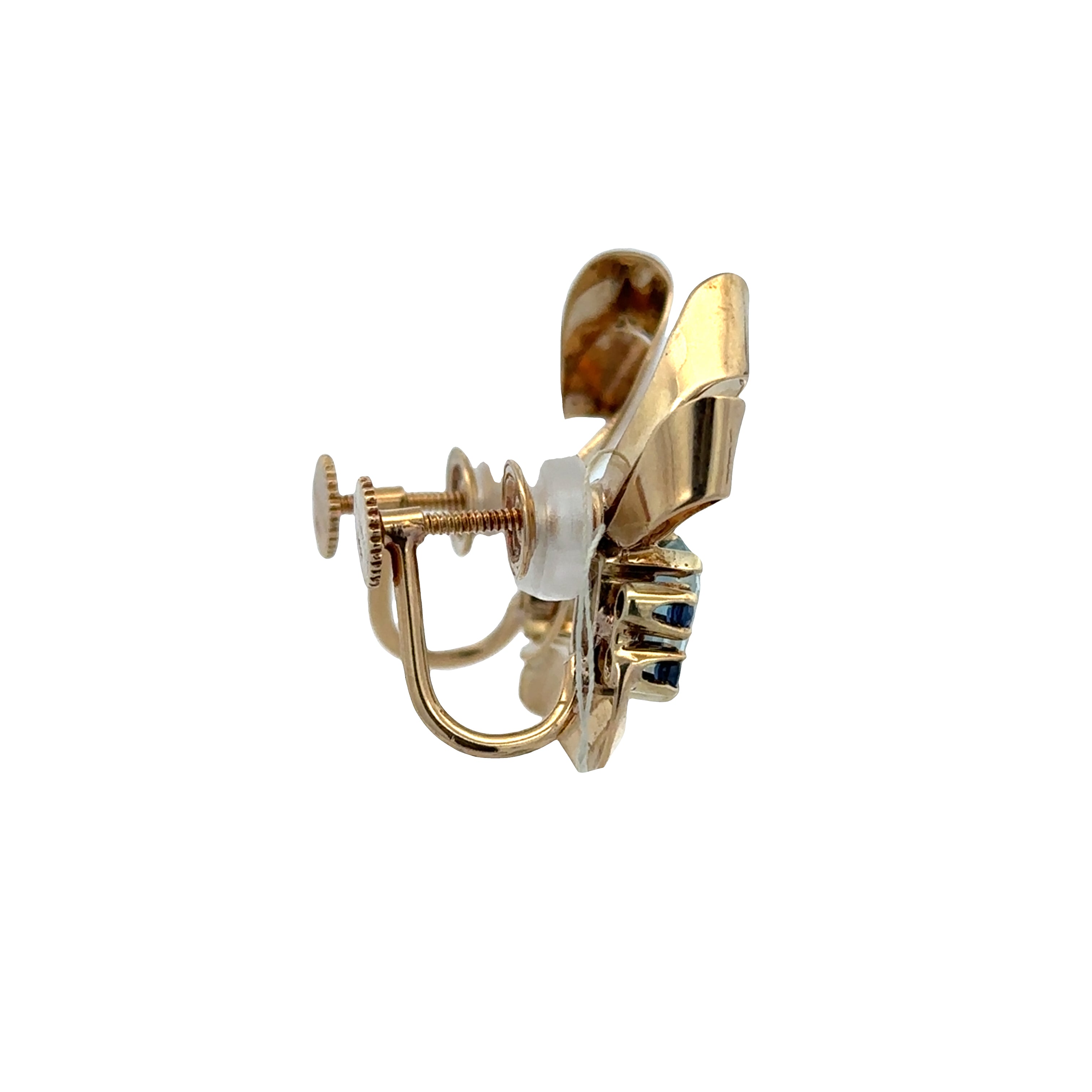 Vintage Tiffany & Co. Retro 14k Yellow Gold Aquamarine & Sapphire Ribbon Screwback Earrings