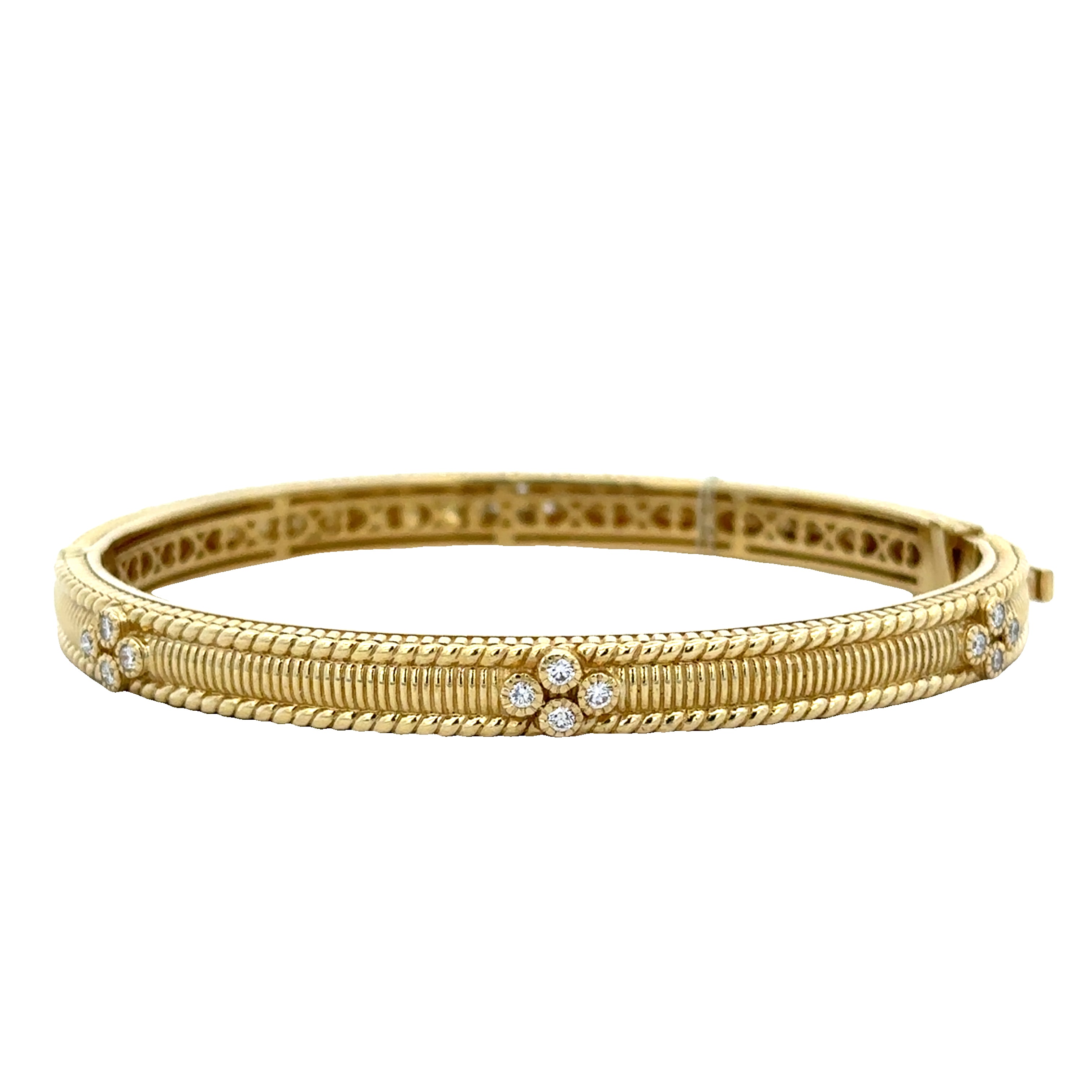 Estate Judith Ripka Diamond Accented Textured Bangle in 18k Yellow Gold