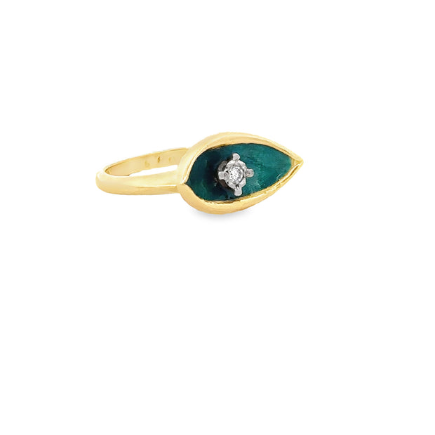 Enameled 18k Marquise Shaped Diamond Ring in 18k Yellow Gold