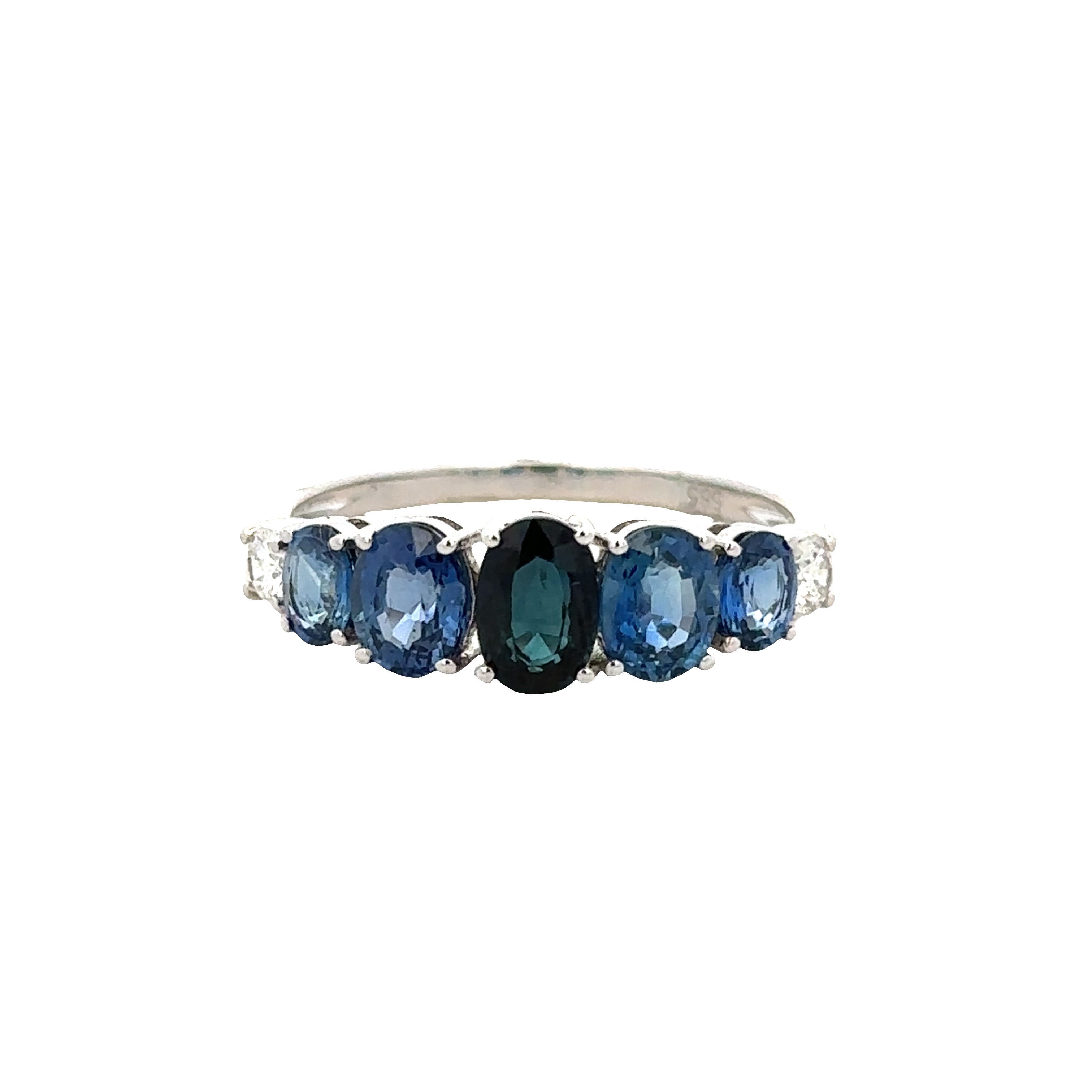 14k White Gold Sapphire & Diamond Graduated Band Ring – Size 7
