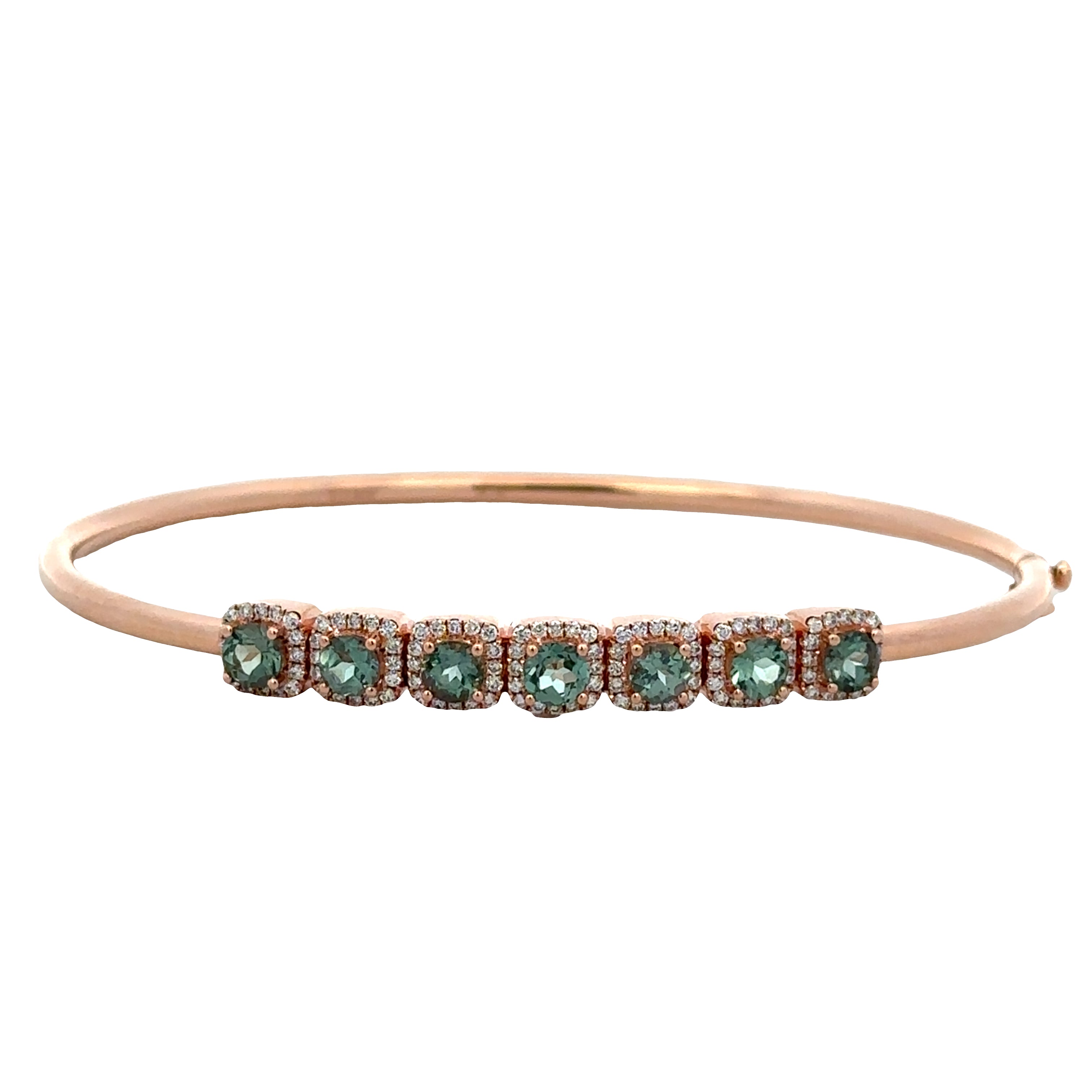 14k Rose Gold Alexandrite & Diamond Halo Bangle Bracelet