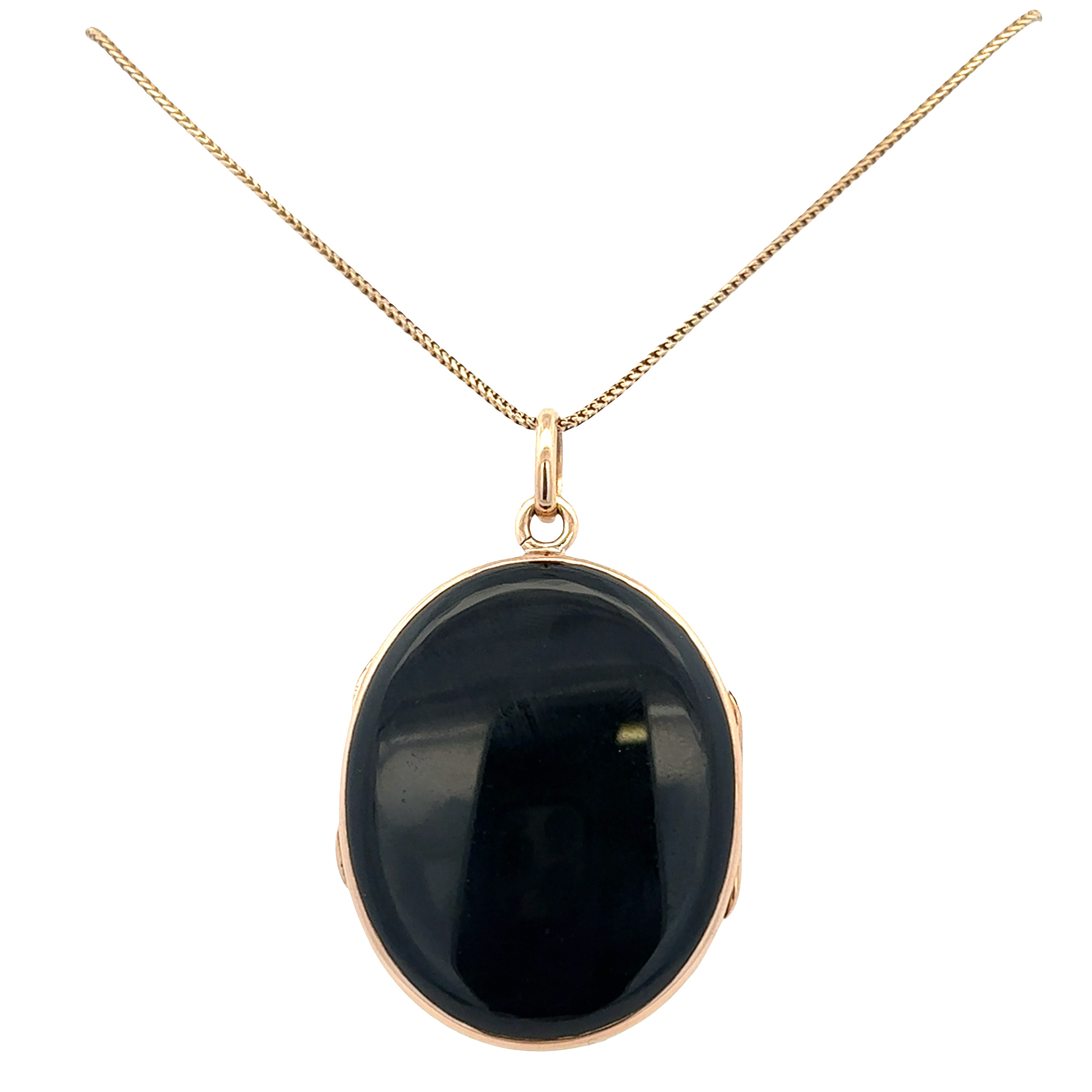 Antique Victorian 14k Yellow Gold Onyx Mourning Locket Necklace – 16"