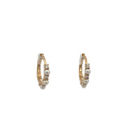 Petite Pearl and Diamond Hoop Earrings in Yellow Gold