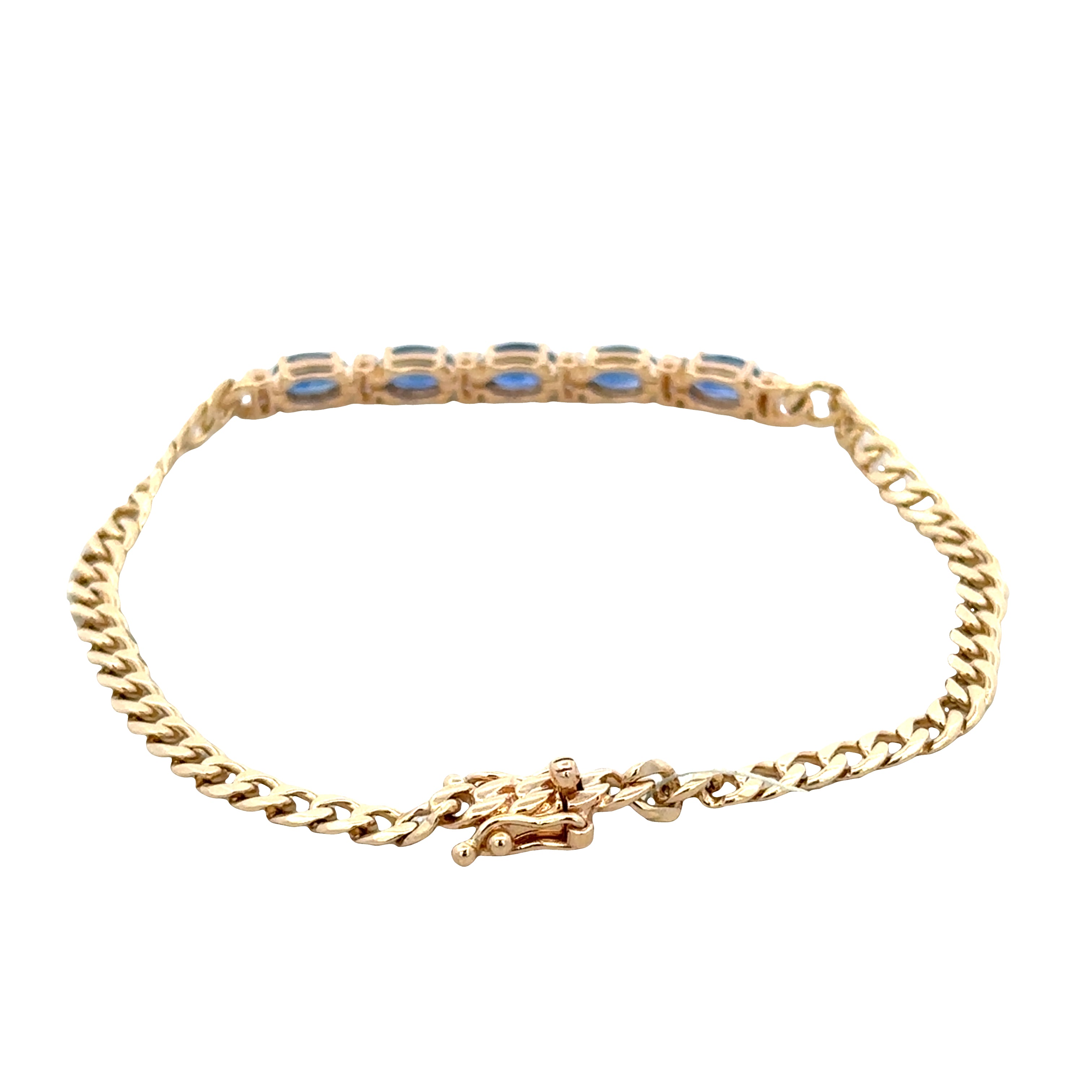 14k Yellow Gold Sapphire & Diamond Curb Chain Bracelet – 7 Inches