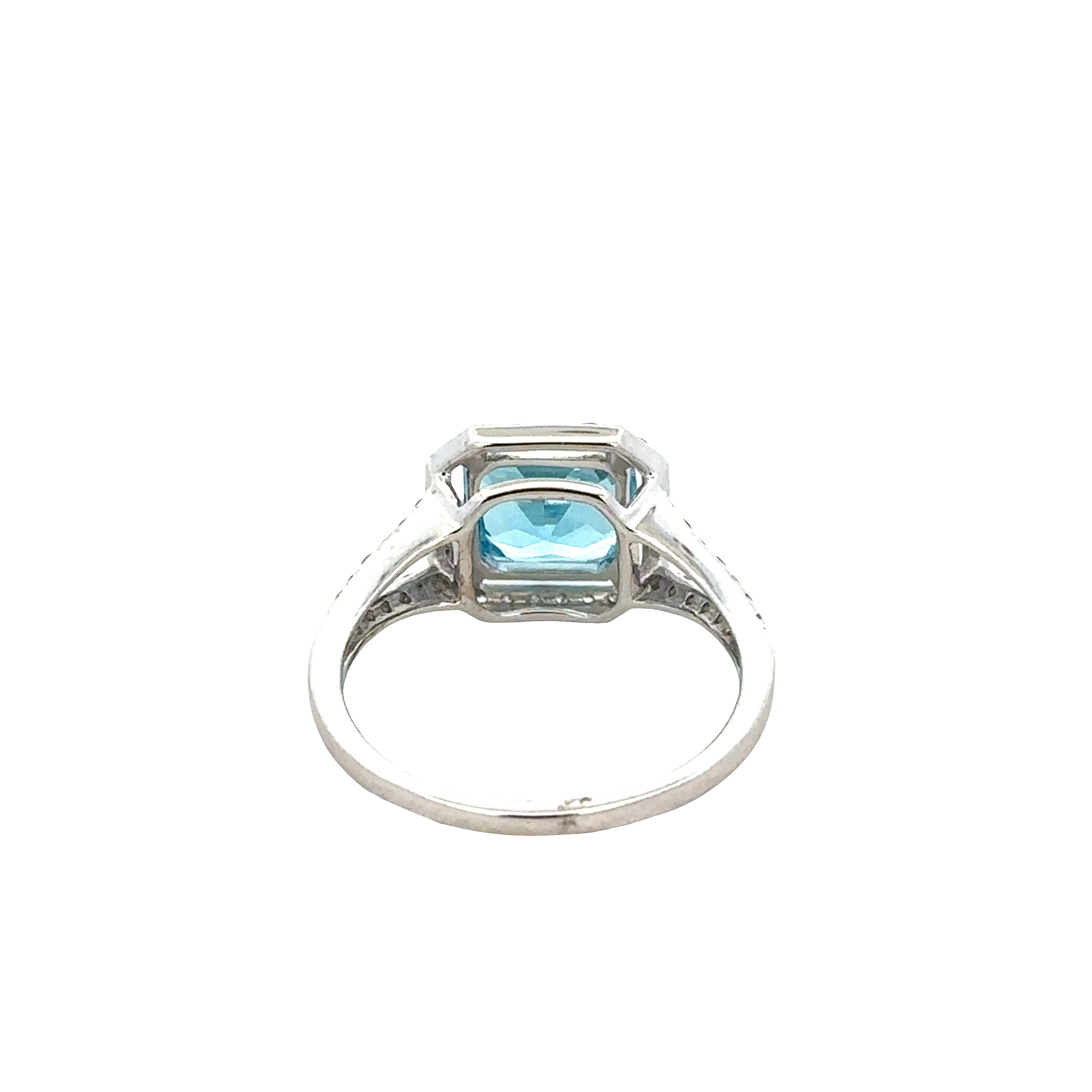 14k White Gold Blue Topaz and Diamond Halo Ring – 2.35 ct. Center Stone