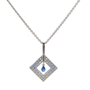 Kite Shaped Sapphire and Diamond Pendant in 18k White Gold