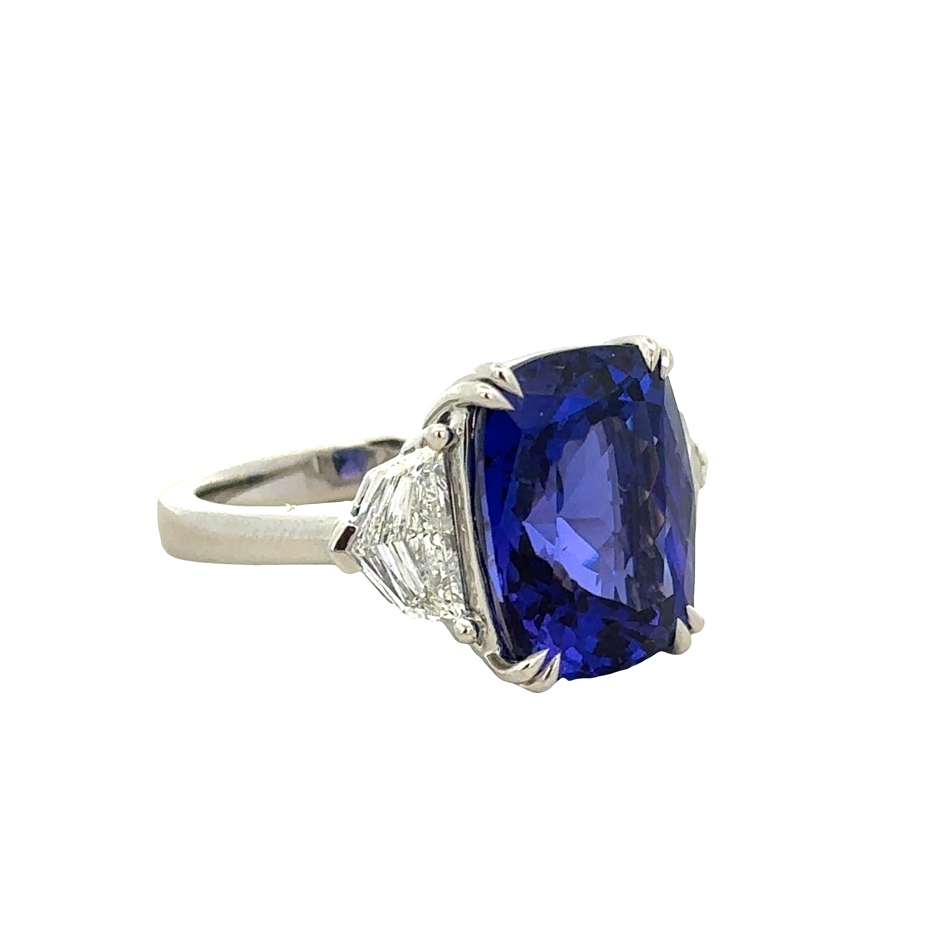 Platinum Tanzanite & Diamond Three-Stone Statement Ring – Size 7