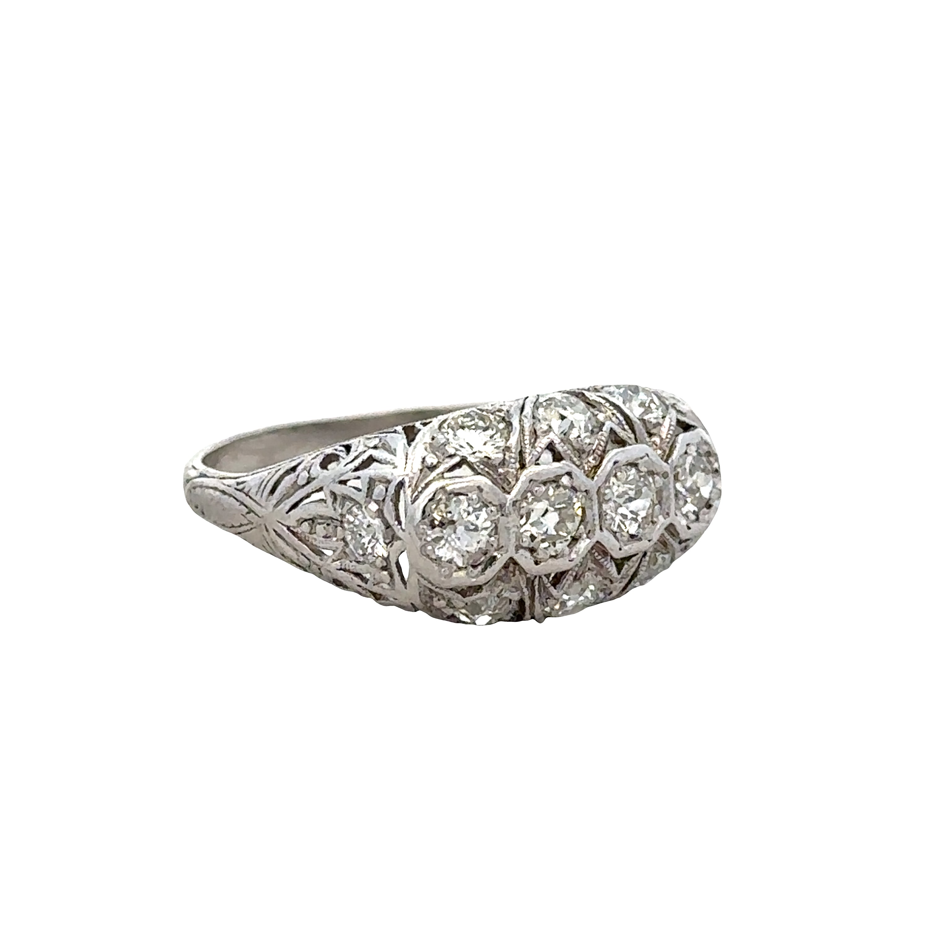 Antique Art Deco Platinum Old European Cut Diamond Ring – Size 7.75