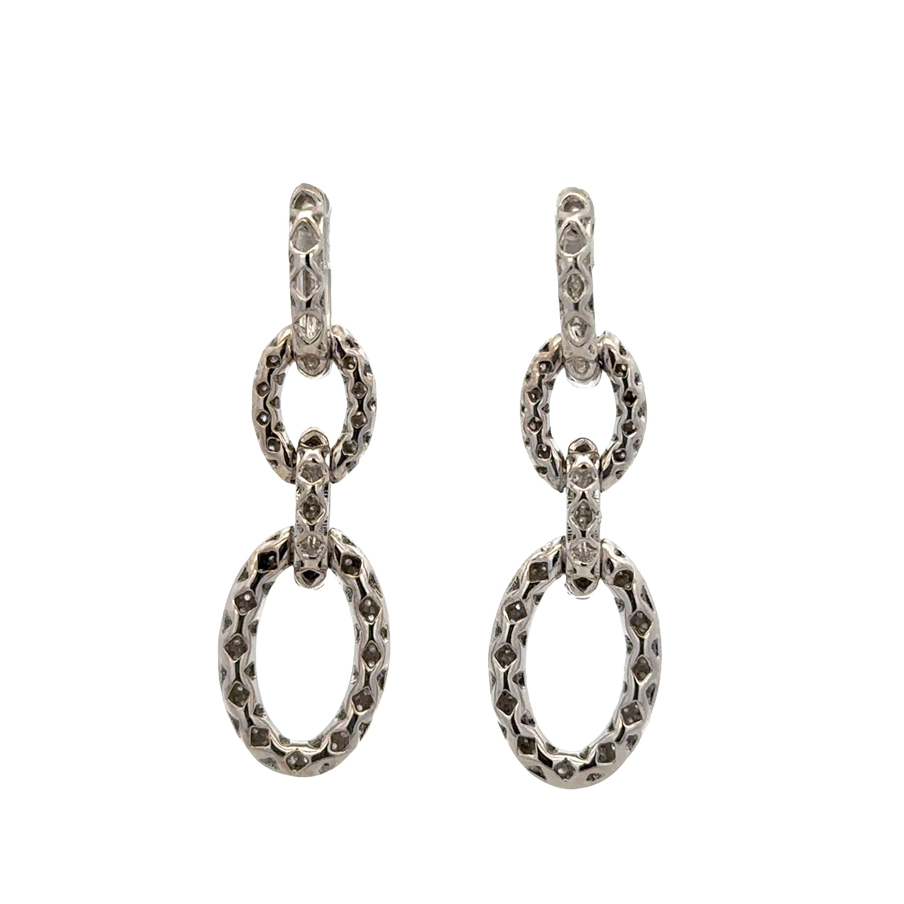 14k White Gold Diamond Interlocking Oval Drop Earrings – 1 1/2" Tall