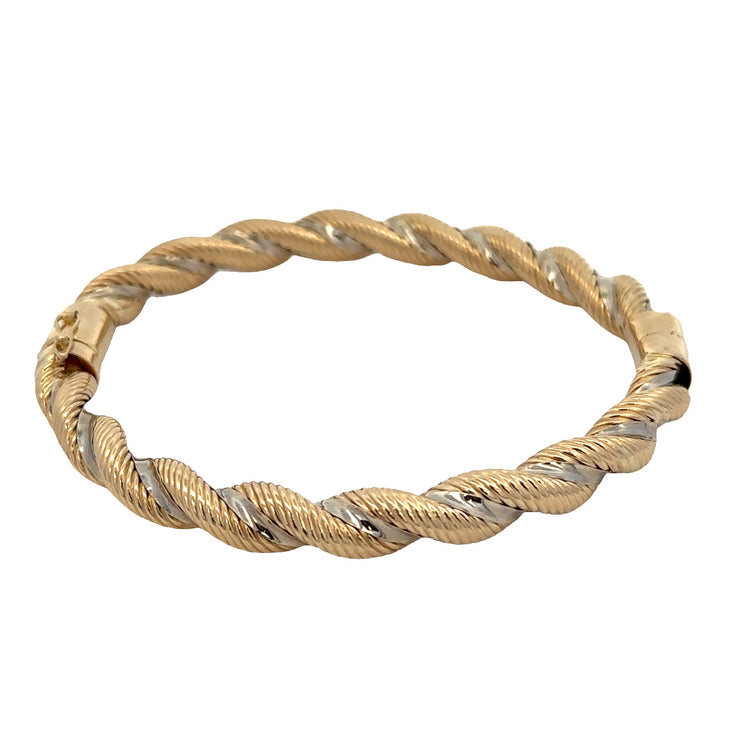 Large Hollow Twist Bangle in Two Tone Gold