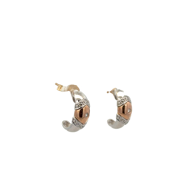 Petite Two Tone Diamond Huggie Earrings