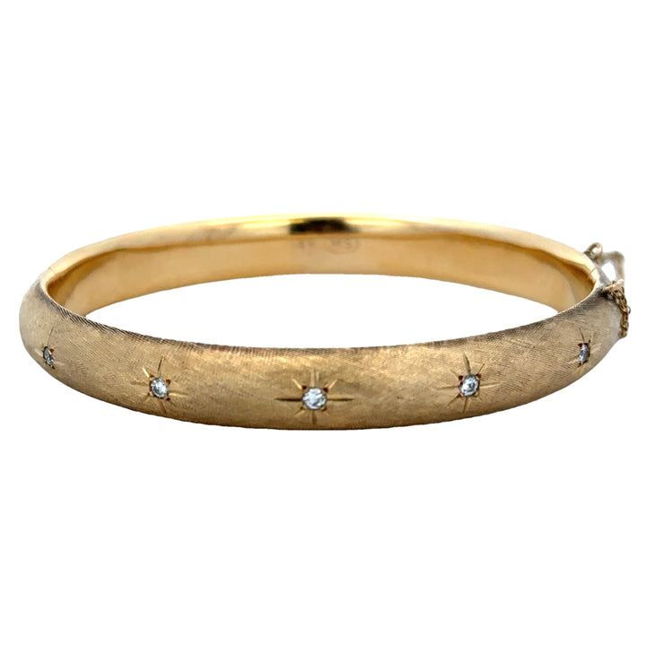 Brushed Star Set Diamond Bangle Bracelet in Yellow Gold