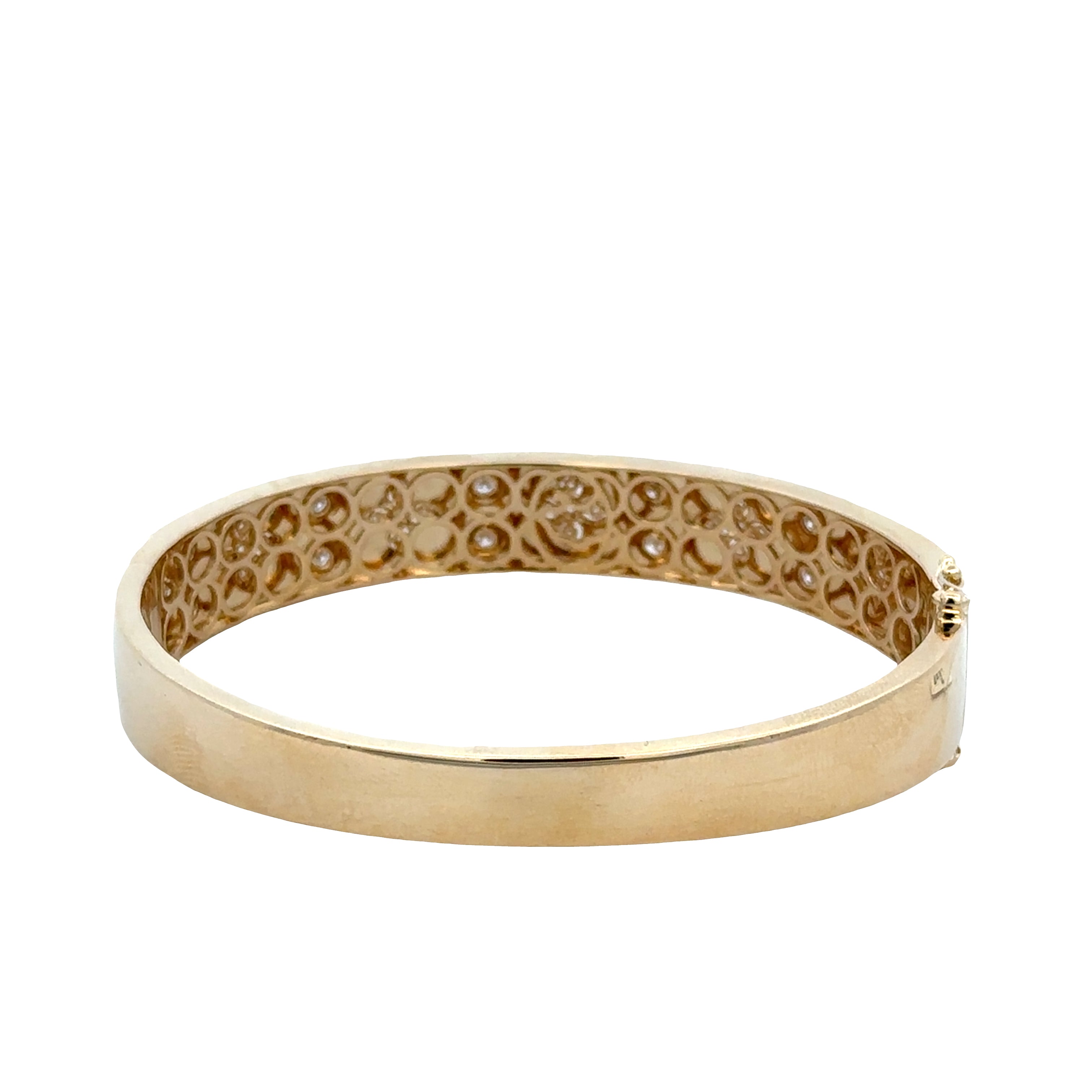 Substantial 14k Yellow Gold Diamond Quatrefoil Bangle Bracelet