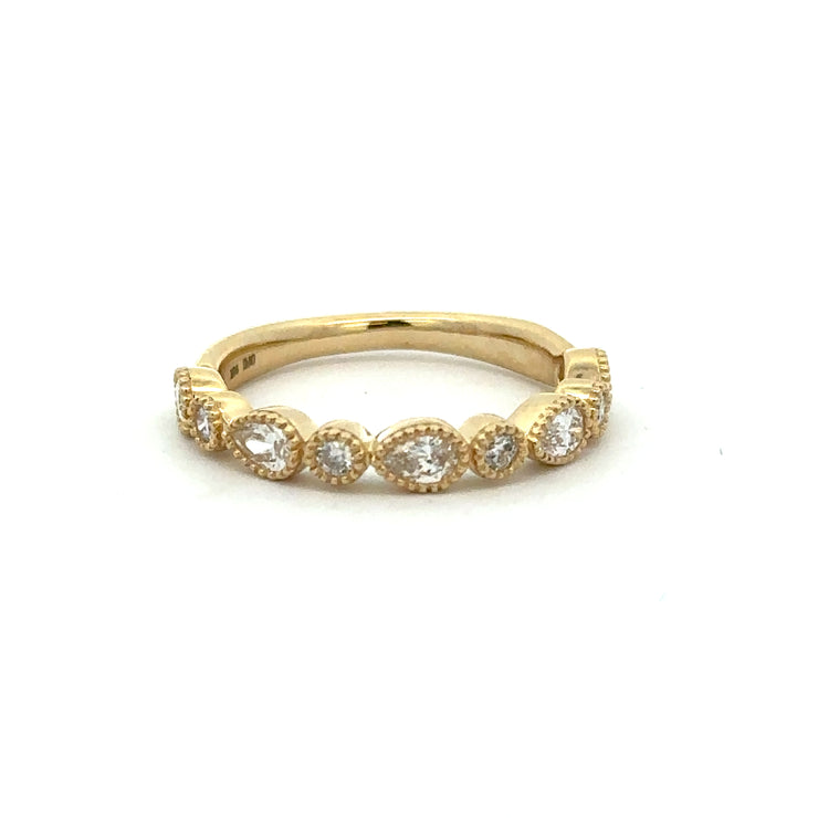 Pear and Round Cut Diamond Band in Yellow Gold
