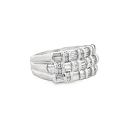 Triple Row Baguette and Round Cut Diamond Band