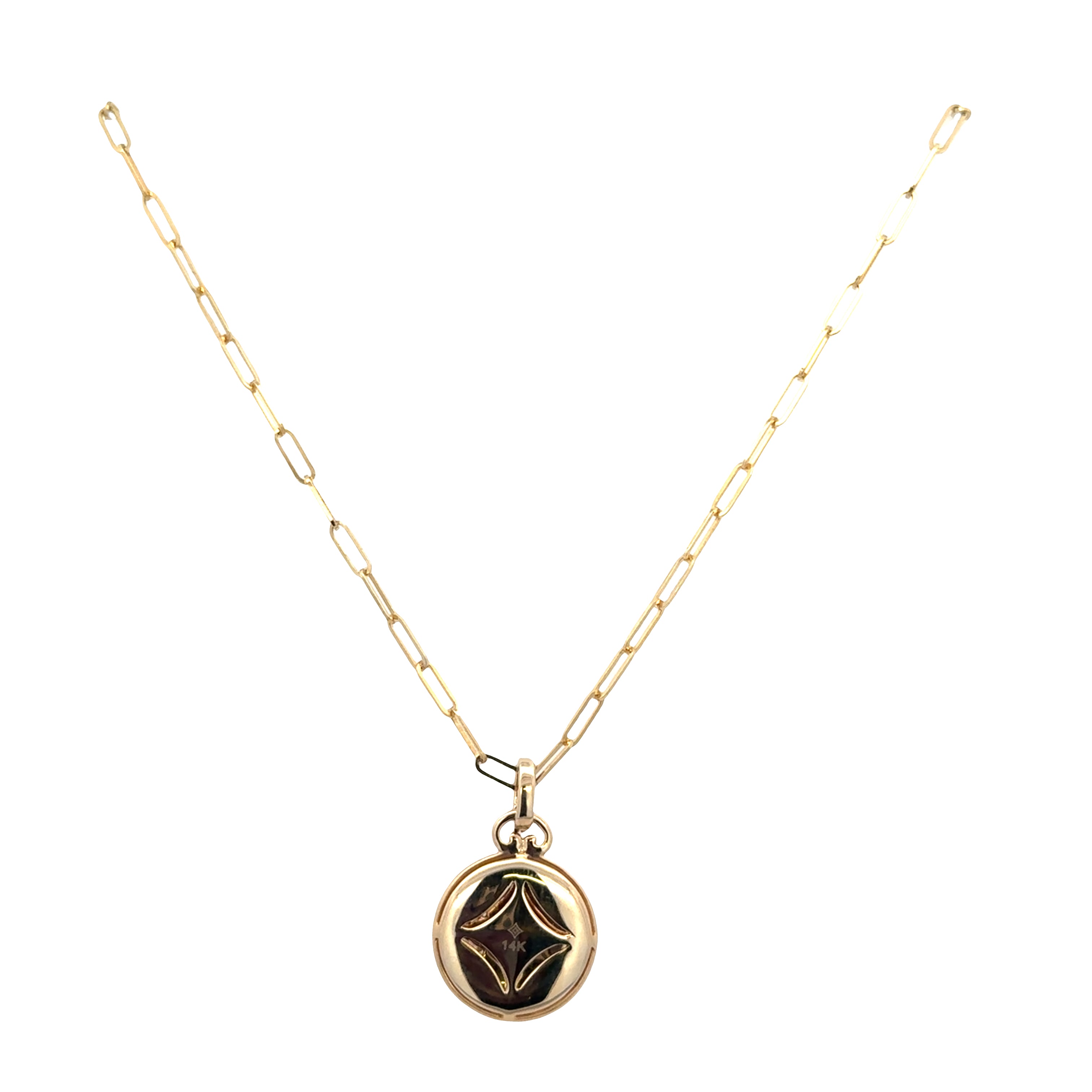 14k Yellow Gold Brushed Disc Star Pendant Necklace with 0.14 CTW Diamonds – 18" Paperclip Chain