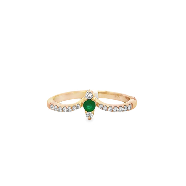 Curved Emerald and Diamond Band in Yellow Gold