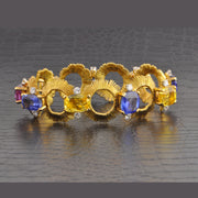 Vintage Gubelin 1960s Multicolored Sapphire and Diamond Bracelet in 18k Yellow Gold and Palladium