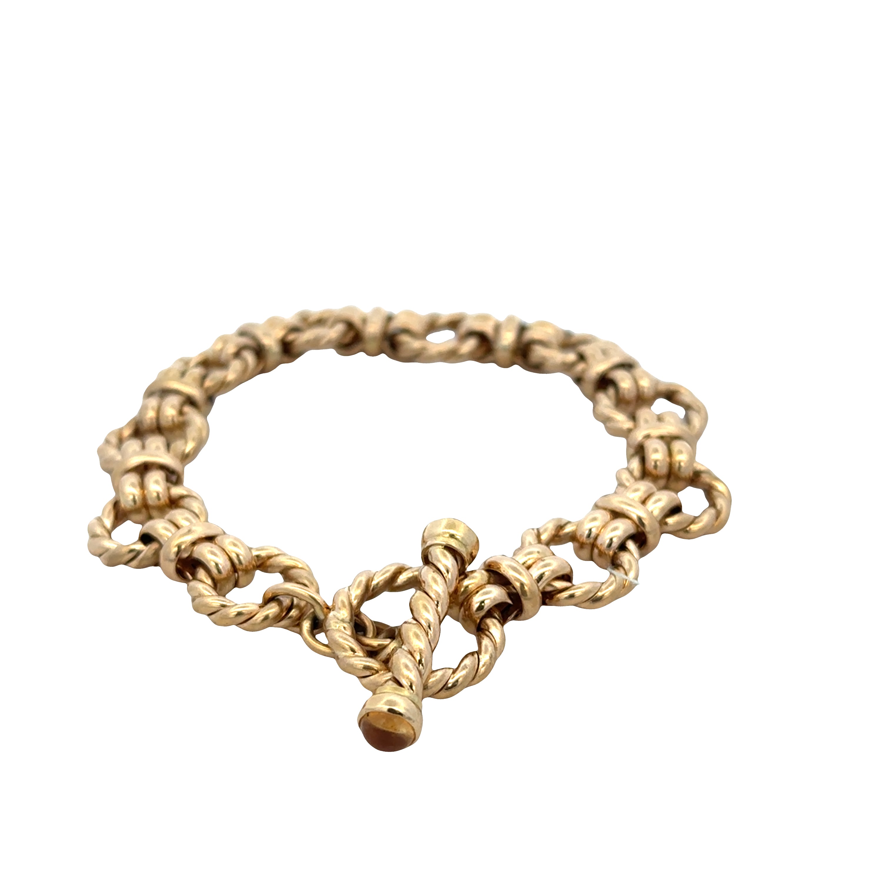 18k Yellow Gold Rope-Accented Circle Link Bracelet with Citrine Cabochon Ends – 8"