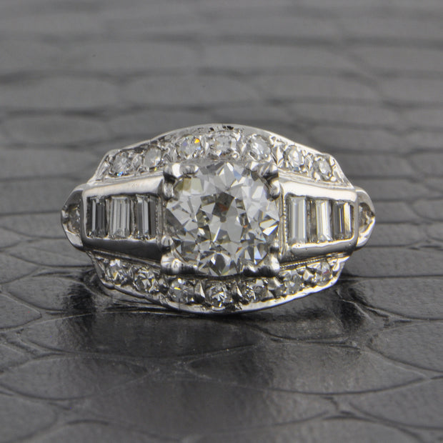Vintage 1950s-60s 1.52 ct. Old European Cut Diamond Ring in White Gold