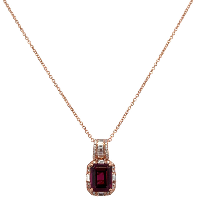 Garnet and Diamond Pendant in Rose Gold