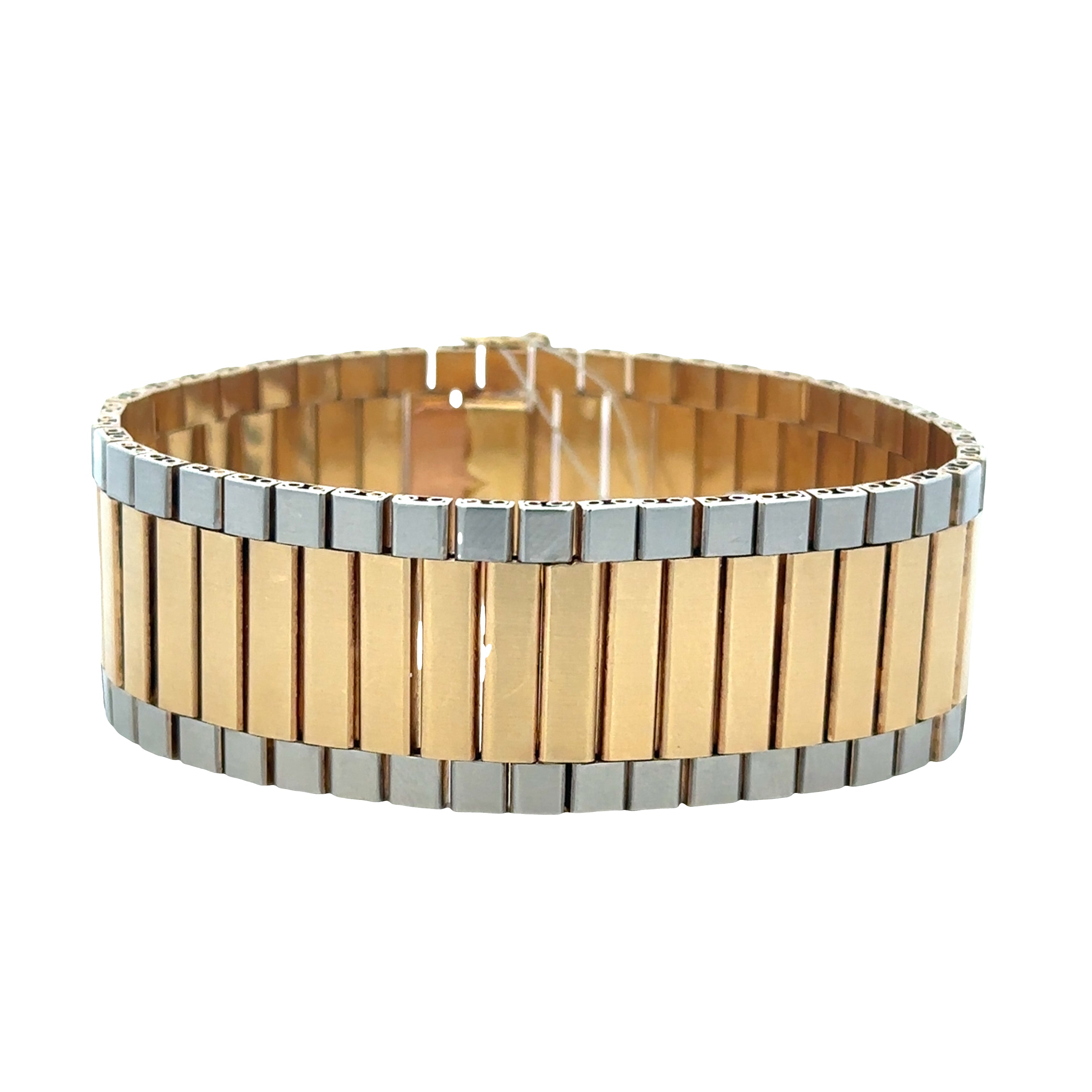18k Yellow & White Gold French Brick Style Bracelet – 20mm Wide, 6.3/8