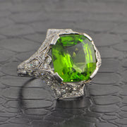 Antique Art Deco Peridot and Diamond Ring in Platinum