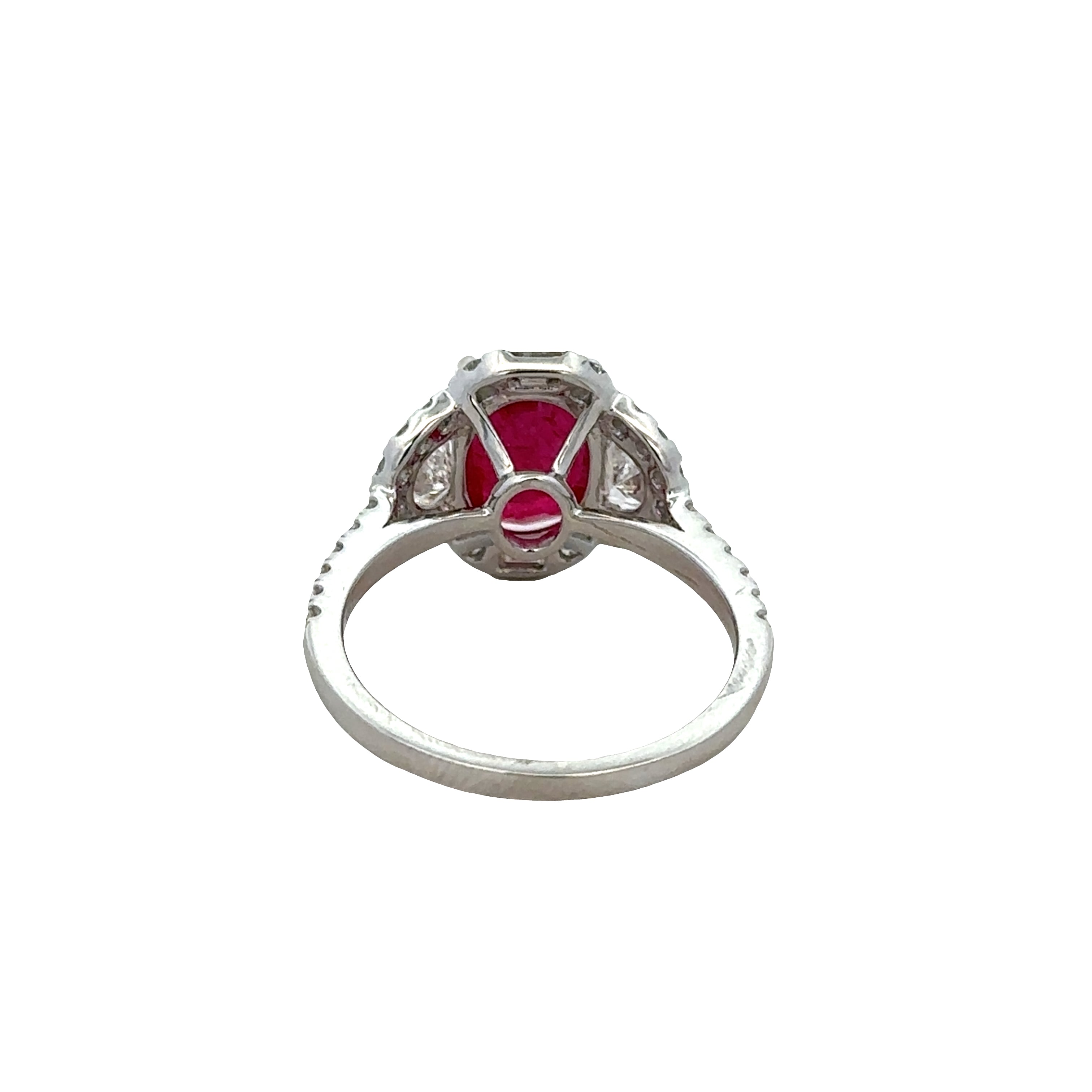 14k White Gold Ruby & Diamond Oval Halo Ring – Size 7