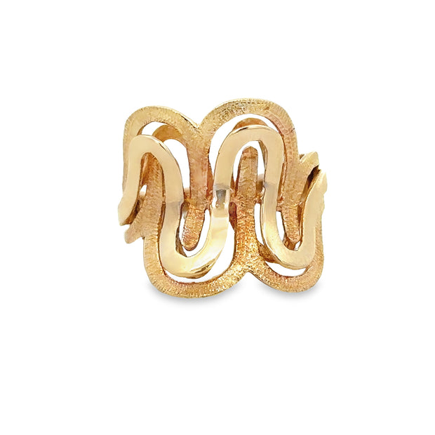 Abstract Textured Wave Band in Yellow Gold