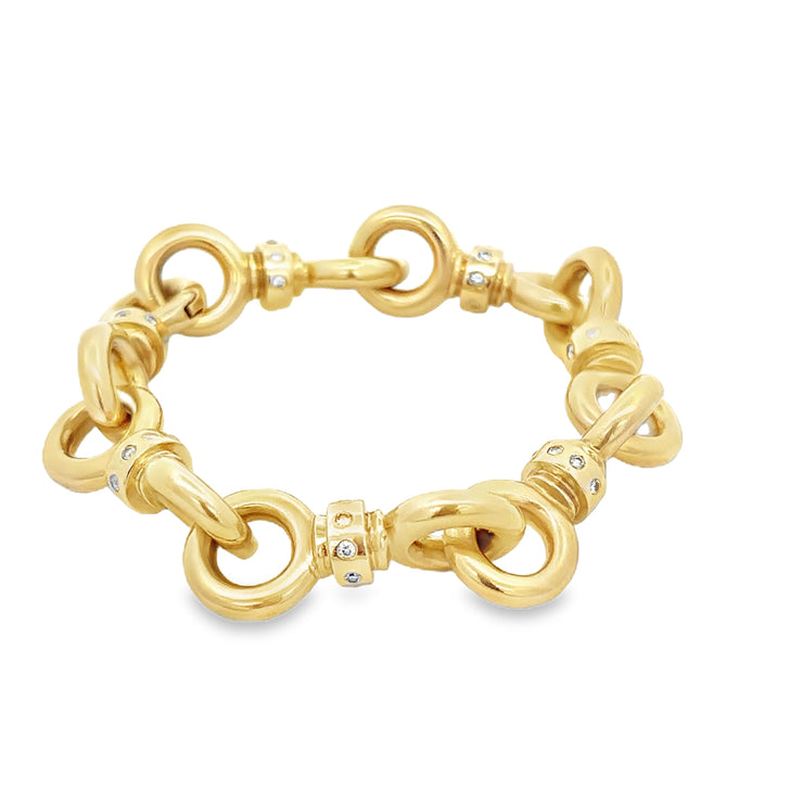 Substantial Diamond Accented Circle Link Bracelet in Yellow Gold