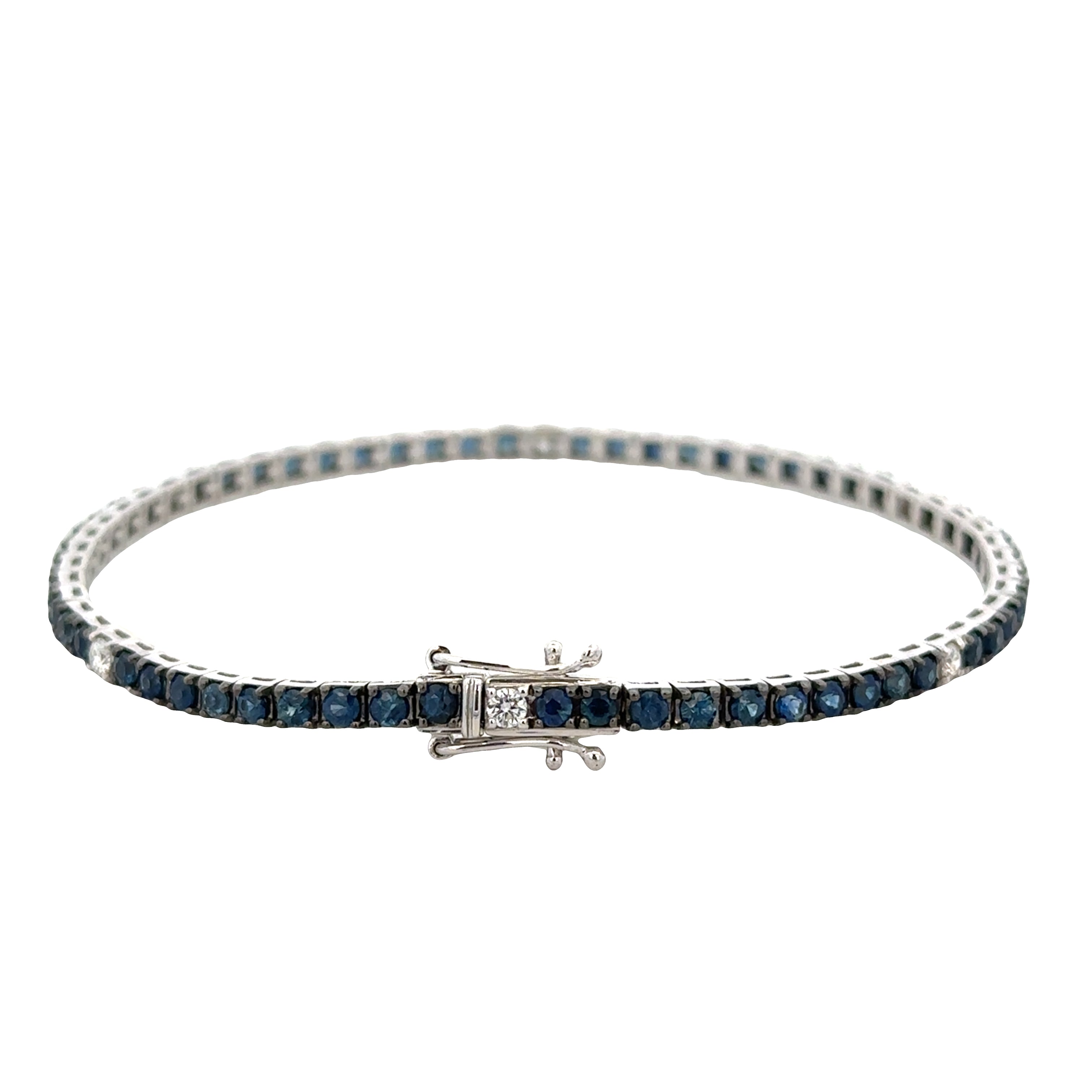 14k White Gold Sapphire & Diamond Alternating Straight Line Bracelet – 7" Long