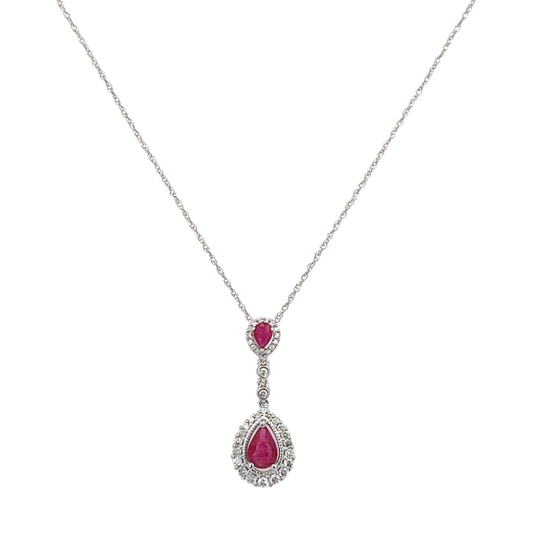 Ruby and Diamond Pendant in White Gold