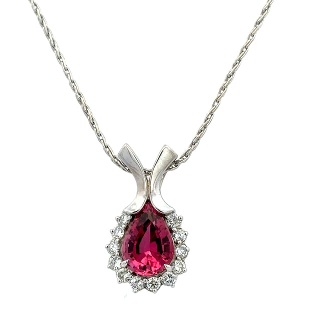 Pink Tourmaline and Diamond pendant in White Gold