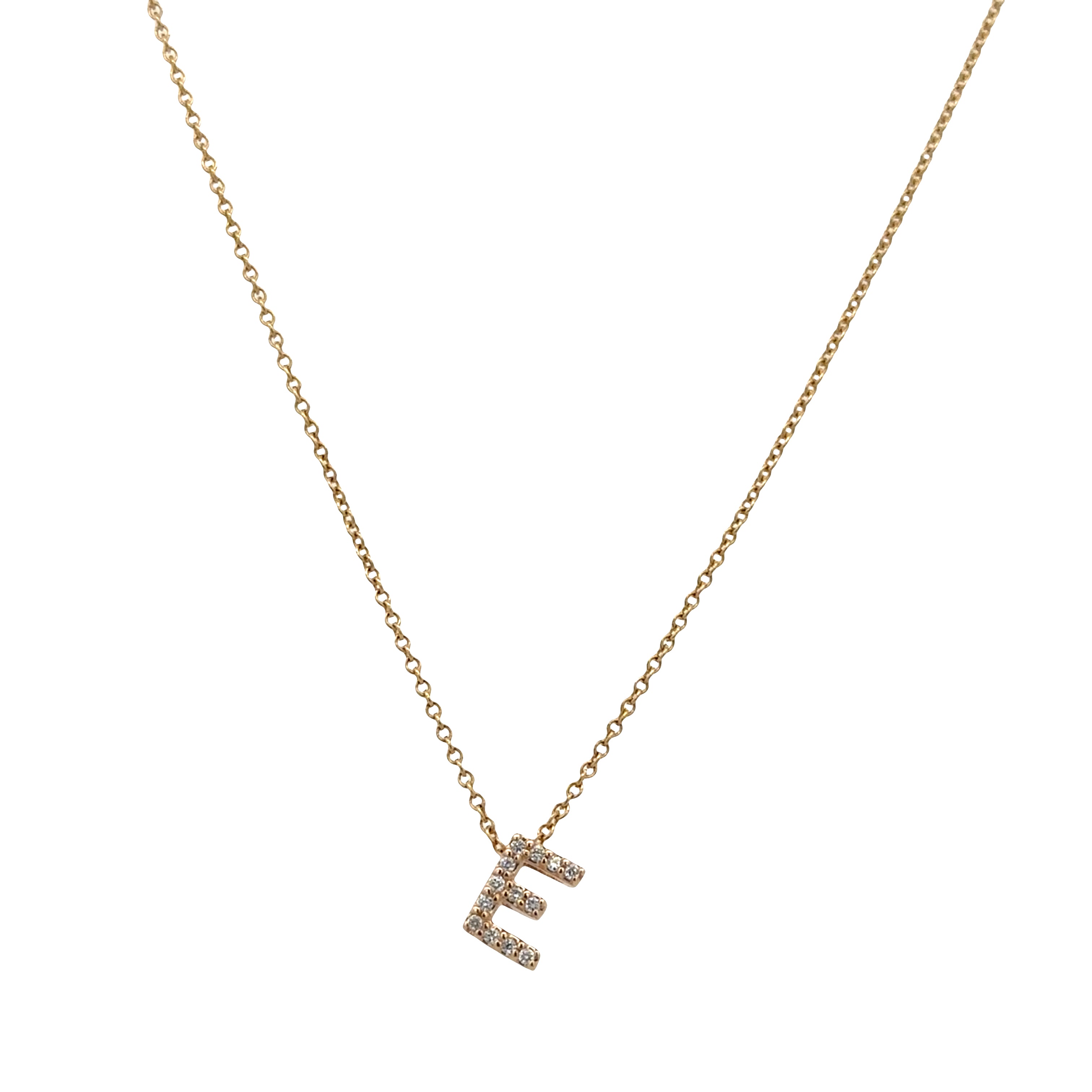 14k Yellow Gold Diamond “E” Initial Pendant Necklace
