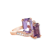 Amethyst and Diamond Bypass Style Ring in Rose Gold