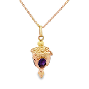 Vintage Amethyst Fob Pendant Necklace in 18k Yellow Gold