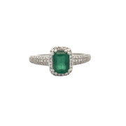 Emerald and Diamond Ring in White Gold