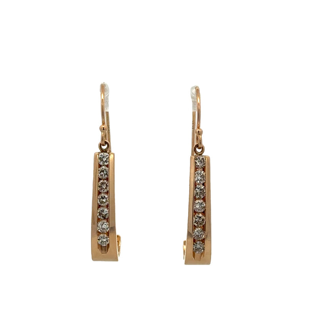 "J" Style Diamond Dangle Earrings in Yellow Gold