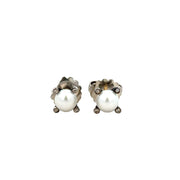 Estate David Yurman Pearl and Diamond Earrings in Sterling Silver and 14k Yellow Gold