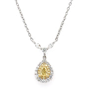 Tear Drop Shape Yellow and White Diamond Necklace
