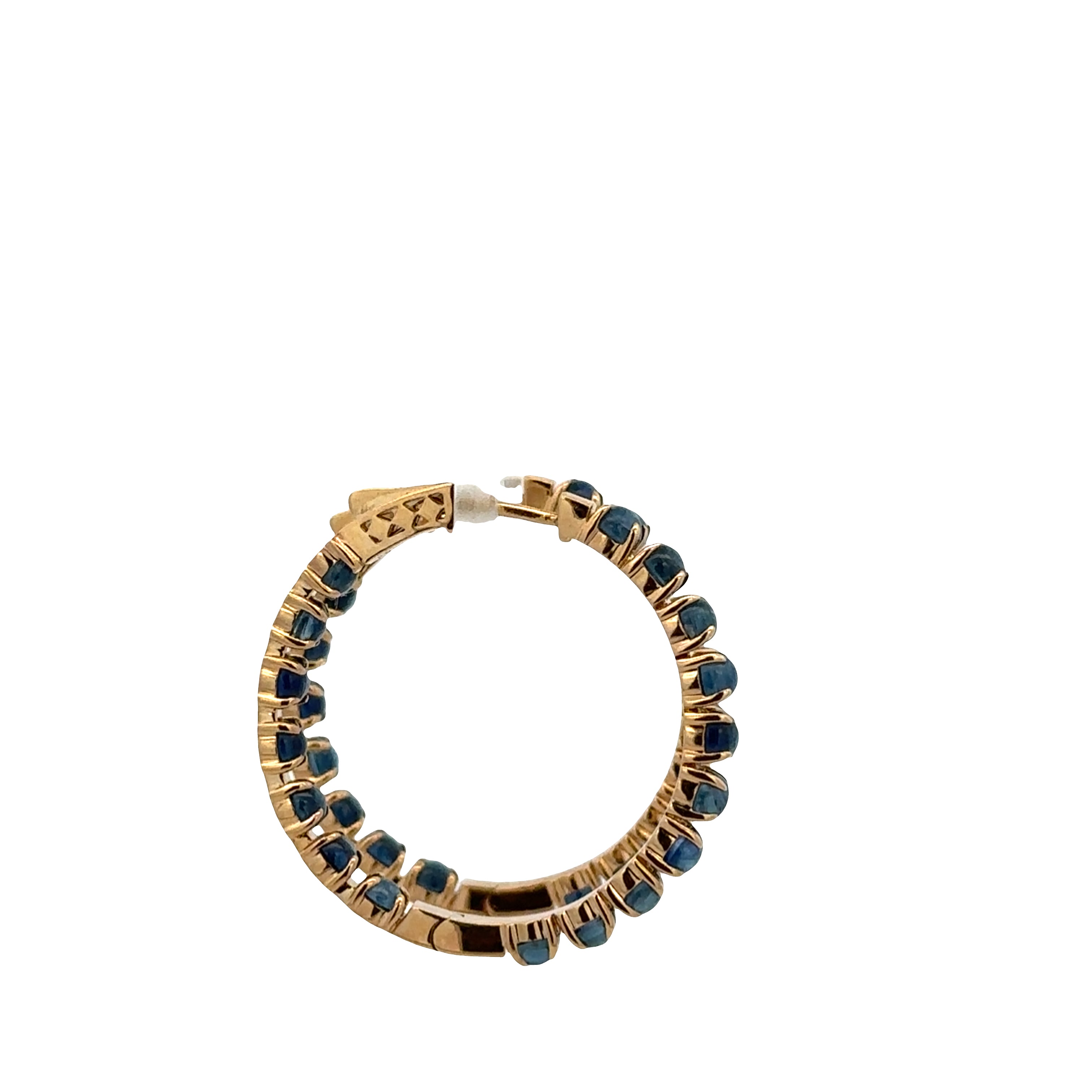 18k Yellow Gold Hoop Earrings with 6.08 CTW Blue Sapphire Cabochons – 1-1/8" Tall