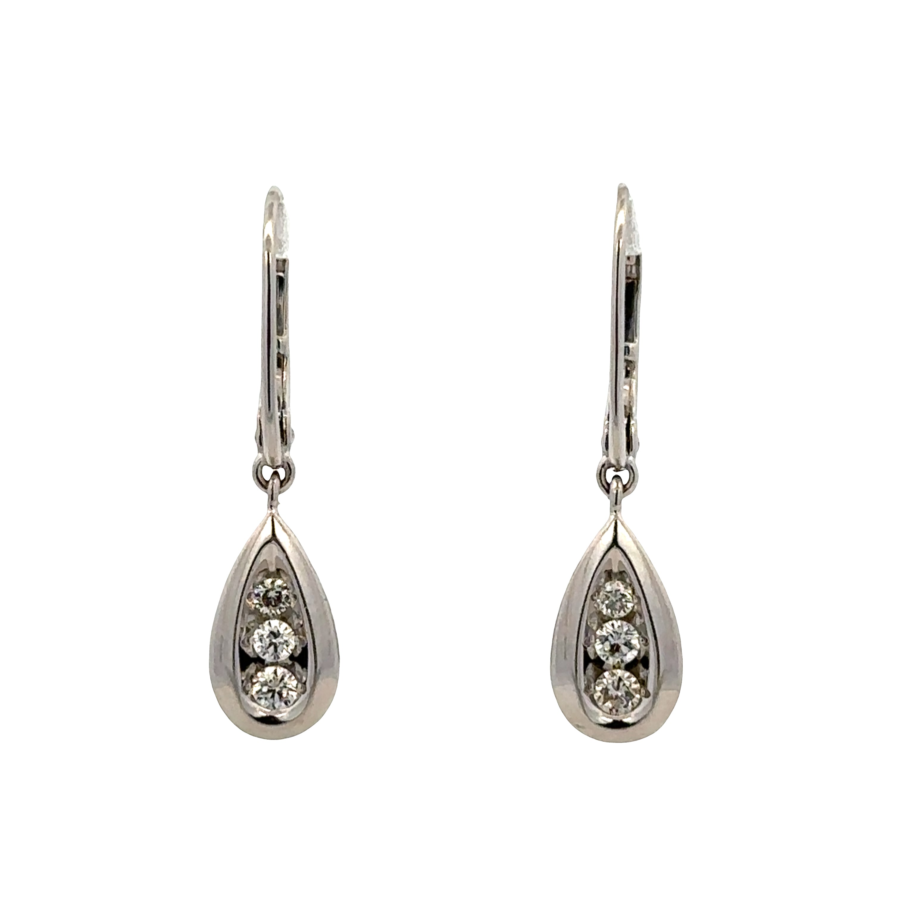 14k White Gold Diamond Teardrop Dangle Earrings – 1" Tall